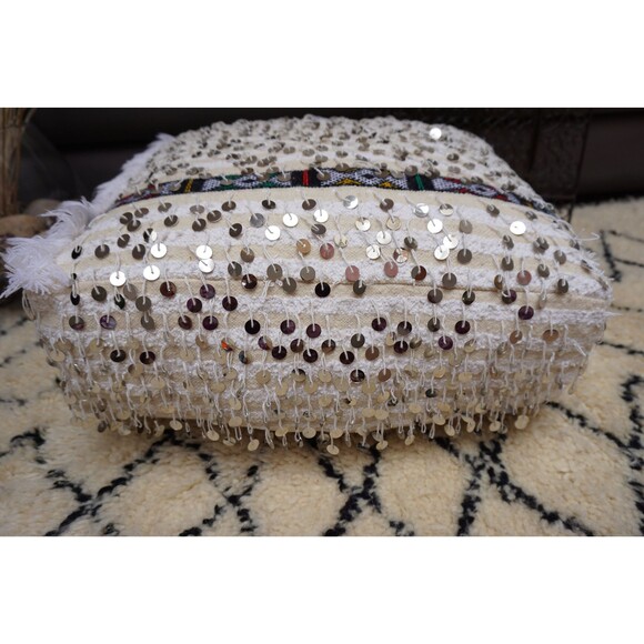 Handira Pouf, Handmade Floor Pillow, Berber Ottoman Pouf Moroccan 03YL0409 - Picture 3 of 10
